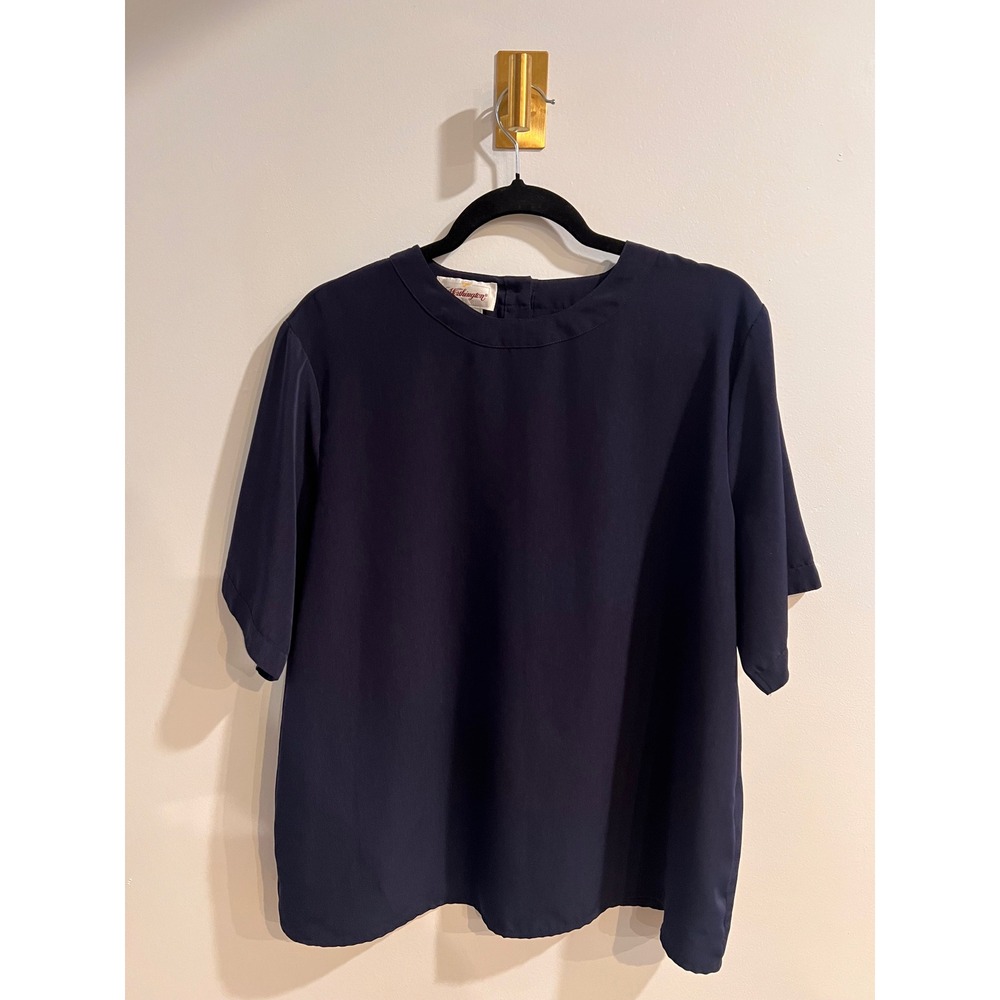 Worthington Woman Navy‎ Blue Lagenlook Short Sleeve Button Back Blouse Size 18W